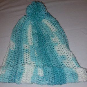 Size XL Homemade Crochet Hat Teal and White